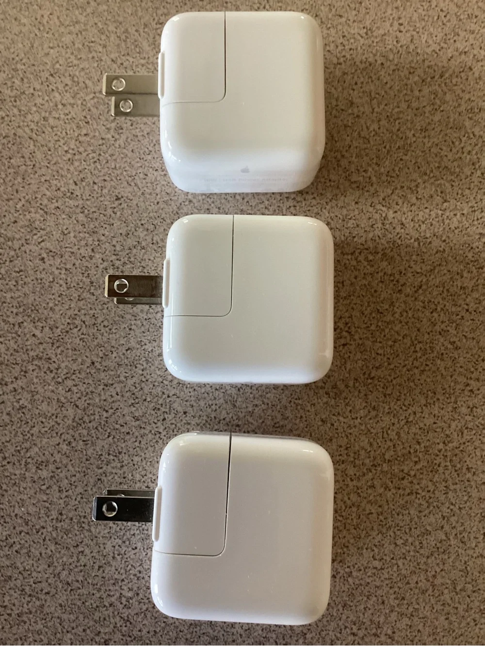 Set of THREE Apple 10W USB Power Adapters / Charging Cubes for iPad and iPhone